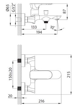 CREAVIT Cмеситель для ванны PURE PR2500 — фото 2, Смесители