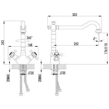 Vintage Смеситель для кухни, пов.излив 252мм, р/ДВ, бронза, LM, LM2805B — фото 3, Смесители для кухни