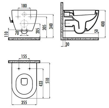 CREAVIT FREE Унитаз подв с биде с краном FE320-34CB00E-0001 — фото 3, Подвесные унитазы