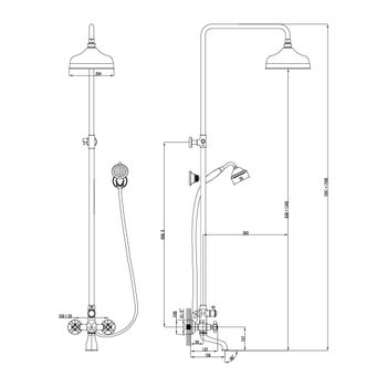 Vintage Смеситель для ванны-душа, пов.излив 156мм верх.лейка'Троп.дождь', р/ДВ, бронза, LM, LM2862B — фото 2, Лейки для душа