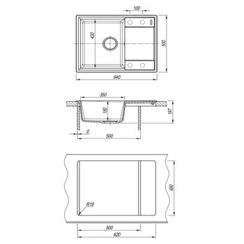 Кухонная мойка Lemark IMANDRA 640 врезная прямоугольная с крылом из кварцгранита, Антрацит 9910019 — фото 4, Кухонные мойки