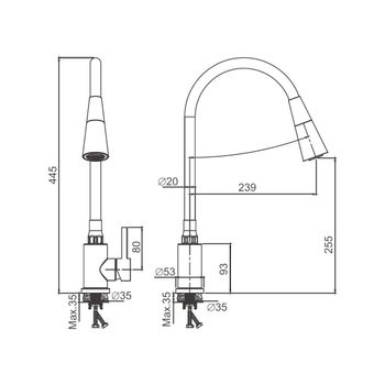 Смеситель для кухни с гибким изливом и режимом душ BELZ B74810-7, черный — фото 1, Смесители для кухни