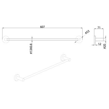 Товар: AQM7204MB Trento Держатель банного полотенца 600мм, черный матовый - фото 2 AQM7204MB Trento Держатель банного полотенца 600мм, черный матовый — фото 2, Полотенцедержатели