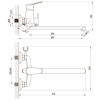Товар: Partner Смеситель для ванны, плоск.пов.излив 300мм держ.на теле, р/ОД, хром, LM, LM6551C - фото 2 Partner Смеситель для ванны, плоск.пов.излив 300мм держ.на теле, р/ОД, хром, LM, LM6551C — фото 2, Смеситель для ванны