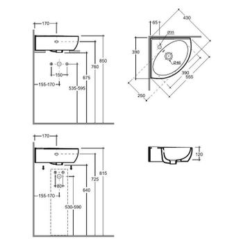 Раковина КЕРАМИН ЛАГО 55 УГЛОВОЙ белый глянец CDB00024896 (4810531139829) — фото 4, Раковины