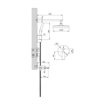 Душевая система встраиваемая BELZ B80713-3, оружейная сталь — фото 1, Душевые системы