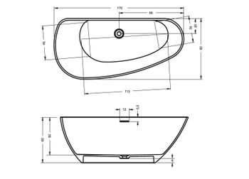 B121001105 GRANADA ванна 170х80 R белая матовая RIHO — фото 2, Ванны из искусственного камня