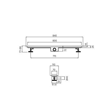 Лоток душевой, горизонтальный выпуск, комбинированный затвор, перфорированная решетка, 800мм, хром, IDDIS, (975A8SB10DZ) — фото 3, Трапы для душа