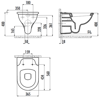 CREAVIT SELIN Унитаз подвесной с биде SL320-00CB00E-0000 — фото 3, Подвесные унитазы