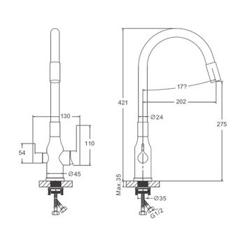 Смеситель для кухни с гибким изливом и подключением фильтра BELZ B76814-5, брашированное золото — фото 1, Смесители для кухни