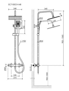 Душевая стойка SANCOS KANEDO с термостатом с верхним душем 248x248 мм ручным душем 110 мм 4 режима черный матовый SC7100MB — фото 10, Душевые стойки