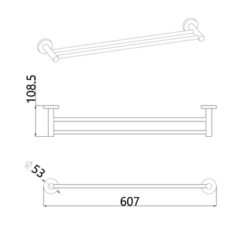AQM7205MB Trento Держатель банного полотенца двойной 600мм, черный матовый — фото 2, Полотенцедержатели