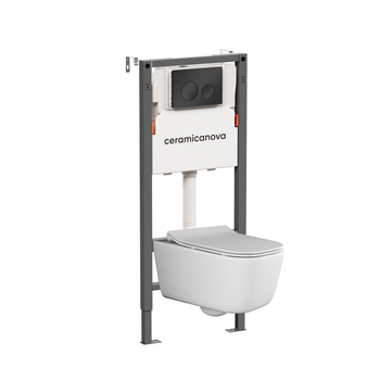 Комплект Подвесной унитаз NEW DAY Rimless + Система инсталляции Balance кнопка Circle, черный матовый — фото 1, Комплекты унитаз + инсталляция