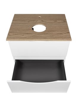 BOND Cube T99605 Тумба подвесная белая со столешницей под дерево без раковины — фото 5, Тумбы под раковину