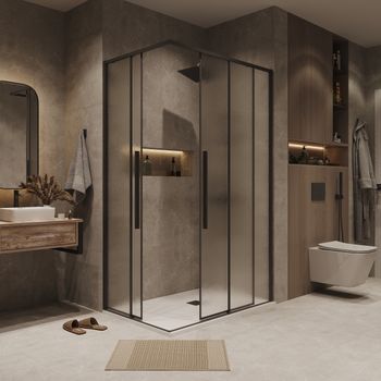 Душевое ограждение Grossman Galaxy 1/2.K33.01.12.21.02-1/2.K33.01.80L.21.02 (120х80х195) раздвижная,черный матовый,стекло шиншилла,2 места 300.K33.01.12R80L.21.02 — фото 3, Душевые кабины и ограждения