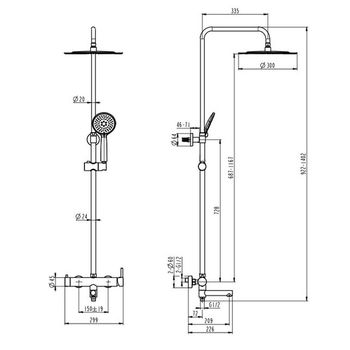 DON комплект для ванны-смеситель с колонной, тропич/ручн.душ (черный) 53-315-ner — фото 1, Готовые комплекты для ванной комнаты