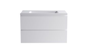 Нижний шкаф Альфа 90 с 2 ящиками белый матовый + Раковина "Альфа 90" 3060007+04010008 — фото 1, Тумбы с раковиной