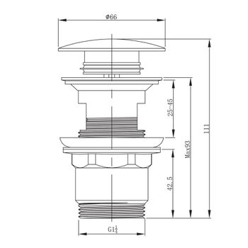 Донный клапан с переливом для раковины Raiber RPG-50, матовое золото — фото 2, Донные клапаны