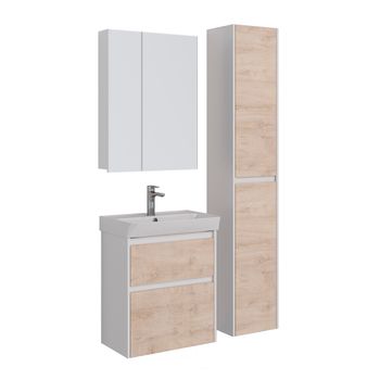 Тумба Lemark COMBI 60 см под 1 раковину, подвесная/напольная, 2 ящика, цвет фасада: Дуб кантри, цвет LM03C60T-dub — фото 5, Тумбы под раковину