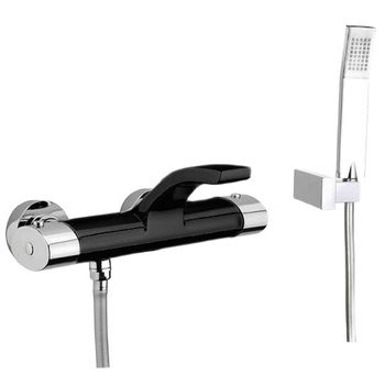 Смеситель для ванны с термостатом Webert Wolo WO980201564, черный/хром — фото 1, Смеситель для ванны