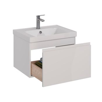Тумба Lemark VEON MINI 60 см под 1 раковину, подвесная,1 ящик, цвет корпуса, фасада: Белый глянец LM02VM60T — фото 1, Тумбы под раковину