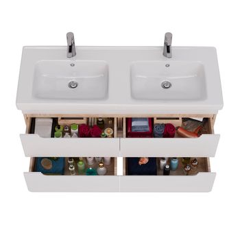 Тумба Lemark OLIVIA 125 см под 2 раковины, подвесная,4 ящика, цвет корпуса: Дуб кантри, цвет фасада: LM08OL125T — фото 2, Тумбы под раковину