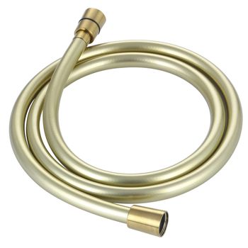 AQM1502BG Шланг душевой, ПВХ, 1500 мм, с латунными коническими гайками и защитой от перекручивания, золото шлифованное — фото 1, Душевые шланги