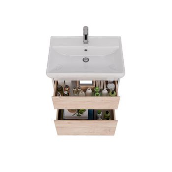 Тумба Lemark COMBI 70 см под 1 раковину, подвесная/напольная, 2 ящика, цвет фасада: Дуб кантри, цвет LM03C70T-dub — фото 2, Тумбы под раковину