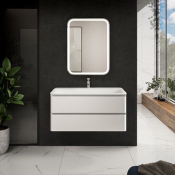 AQM900410WH "S4" тумба под умывальник подвесная 100 см., цвет белый глянец. — фото 1, Тумбы под раковину