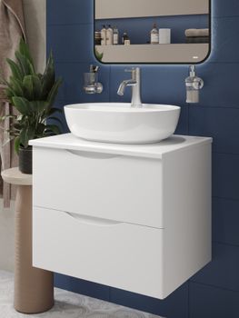 BOND Cube T55605 Тумба со столешницей подвесная белая матовая без раковины — фото 14, Тумбы под раковину