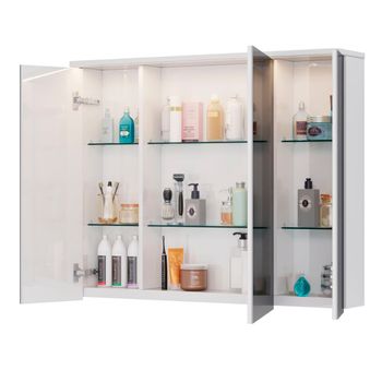 Шкаф зеркальный Lemark ZENON 100х80 см 3-х дверный, с козырьком-подсветкой, с розеткой, цвет корпуса LM100ZS-Z — фото 2, Зеркальные шкафы в ванную