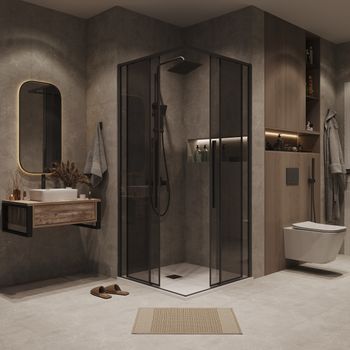 1/2 душевого ограждения Grossman Galaxy 1/2.K33.01.10.21.10 (100х195) черный матовый,стекло тонированное, 1 место — фото 3, Душевые кабины и ограждения