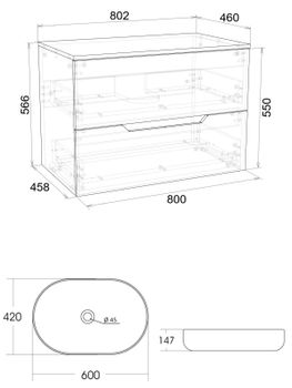 Orange Line Li-80TuwMDF+B04-600W тумба с раковиной подвесная 80 см, белый Li-80TuwMDF+B04-600W — фото 2, Тумбы с раковиной