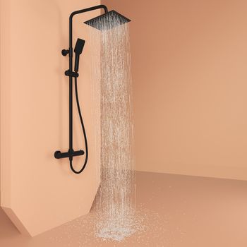 Душевая стойка SANCOS KANEDO с термостатом с верхним душем 248x248 мм ручным душем 110 мм 4 режима черный матовый SC7100MB — фото 2, Душевые стойки