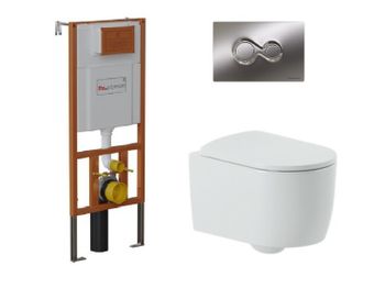 Комплект Artceram Monet: унитаз MNV001 01 00 подвесной безободковый + инсталляция + клавиша хром Set Artceram Monet — фото 1, Комплекты унитаз + инсталляция