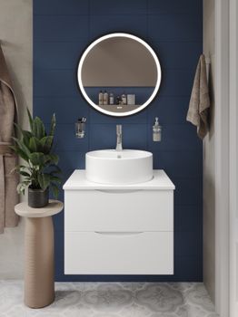 BOND Cube T55605 Тумба со столешницей подвесная белая матовая без раковины — фото 17, Тумбы под раковину