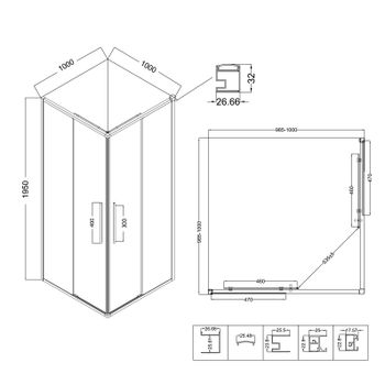 Душевое ограждение Niagara Nova NG-4624-34 (100х100х195) квадрат,раздвижная,хром,стекло рифленое,1 место — фото 13, Душевые уголки