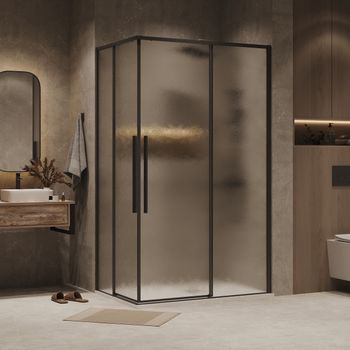 Душевое ограждение Grossman Galaxy 1/2.K33.01.12.21.02-1/2.K33.01.80L.21.02 (120х80х195) раздвижная,черный матовый,стекло шиншилла,2 места 300.K33.01.12R80L.21.02 — фото 2, Душевые кабины и ограждения