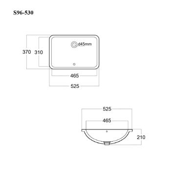 BOND S96-530 Раковина встраиваемая под столешницу 53х37,5х20см прямоугольная белая с переливом — фото 4, Раковины встраиваемые сверху