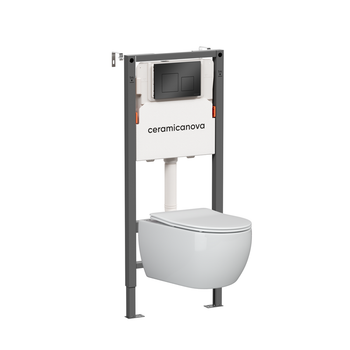 Комплект Подвесной унитаз PLAY Rimless + Система инсталляции Balance кнопка Square, черный матовый — фото 1, Комплекты унитаз + инсталляция