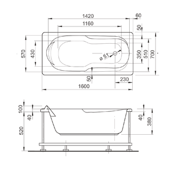 Veedi Ванна акриловая Ina 160х70 с каркасом SET13316070 — фото 1, Акриловые ванны