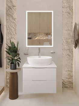 BOND Cube T55605 Тумба со столешницей подвесная белая матовая без раковины — фото 16, Тумбы под раковину