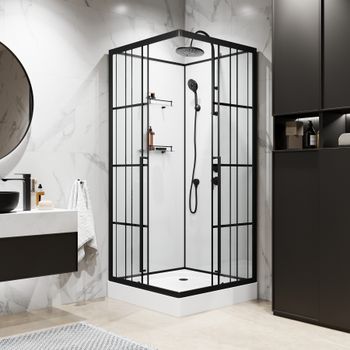 Душевая кабина Niagara Standart ST90/15QR/KL/BKT (90х90х225) низкий поддон(15см),черный,стекло прозрачное,3 места — фото 4, Душевые кабины