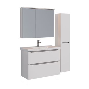 Тумба Lemark BUNO 100 см под 1 раковину, подвесная/напольная, 2 ящика, цвет планки: Серый, цвет корп LM04B100T — фото 5, Тумбы под раковину