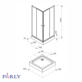 Уголок ZFQ911B душевой PARLY с поддоном — фото 7, Душевые уголки