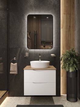 BOND Cube T99605 Тумба подвесная белая со столешницей под дерево без раковины — фото 16, Тумбы под раковину