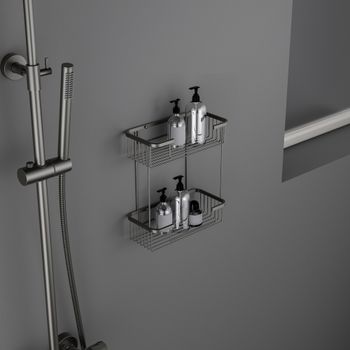 Полка двойная Timo Saona 13083/18 черное золото — фото 1, Полки для ванной и душа