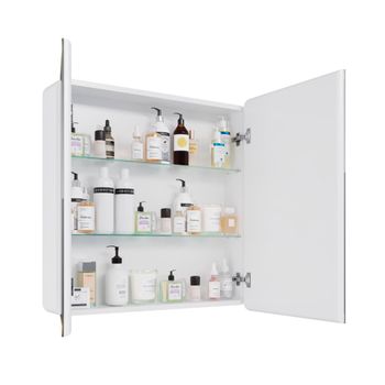 Шкаф зеркальный Lemark ELEMENT 80х80 см 2-х дверный, с подсветкой, с розеткой, цвет корпуса: Белый LM80ZS-E — фото 3, Зеркальные шкафы в ванную