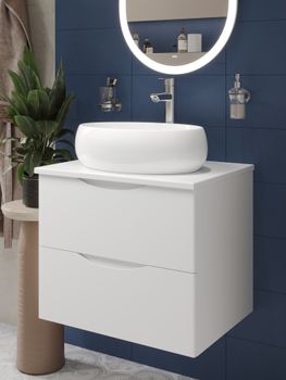 BOND Cube T55605 Тумба со столешницей подвесная белая матовая без раковины — фото 28, Тумбы под раковину