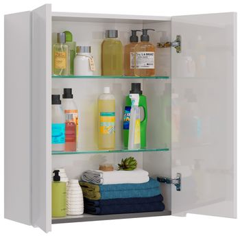 Шкаф Lemark BUNO 60 см подвесной, 2-х дверный, цвет планки: Серый, цвет корпуса, фасада: Белый гляне LM04B60SH — фото 2, Шкафы для ванной